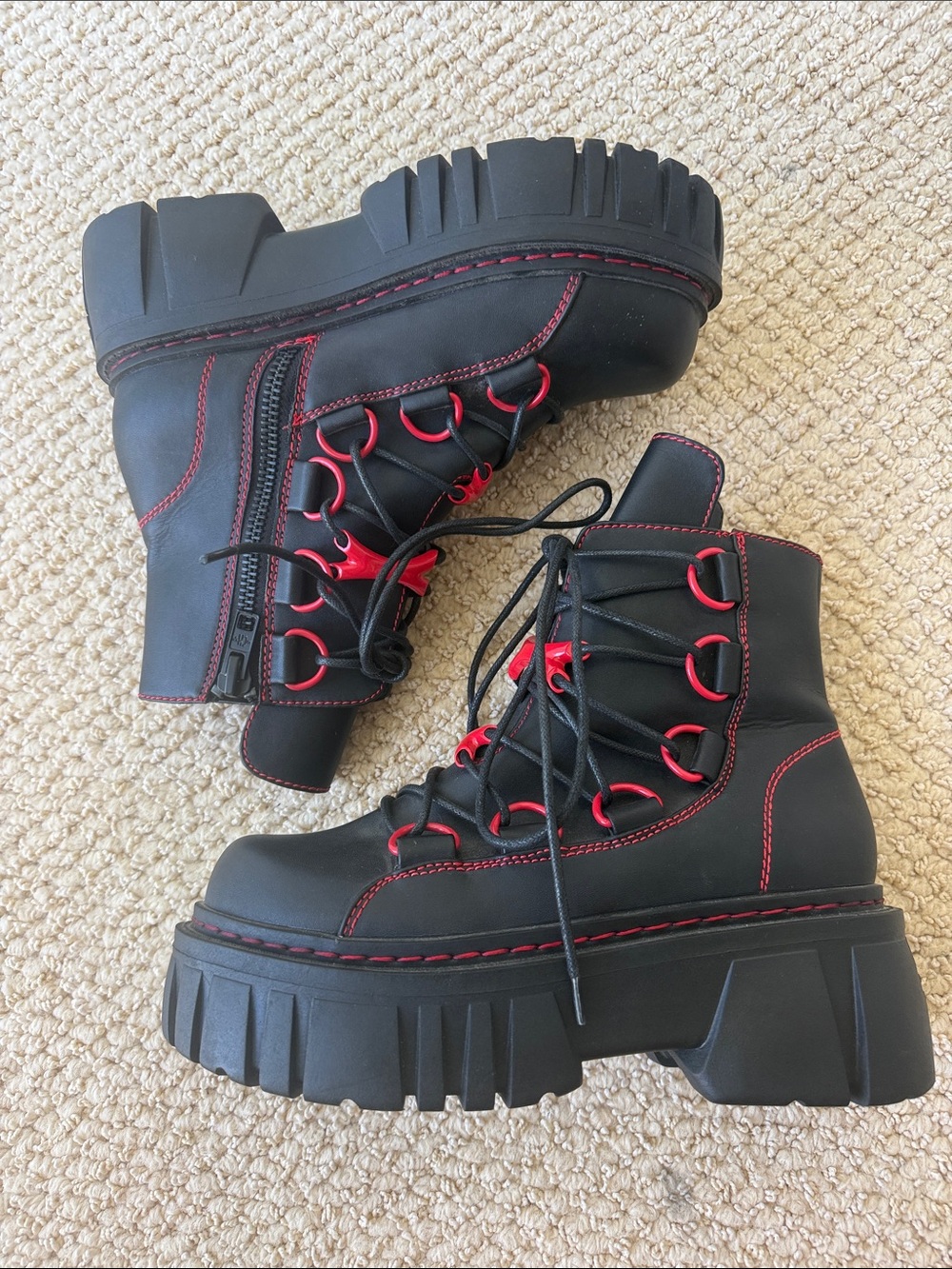 Current Mood Black Lace-Up Platform Boots with Red Trim size 8